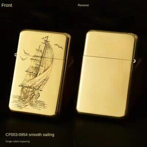 Chief Brass Oil Lighter, Ultra-thin Windproof Retro Grinding Wheel Ignition Ligh